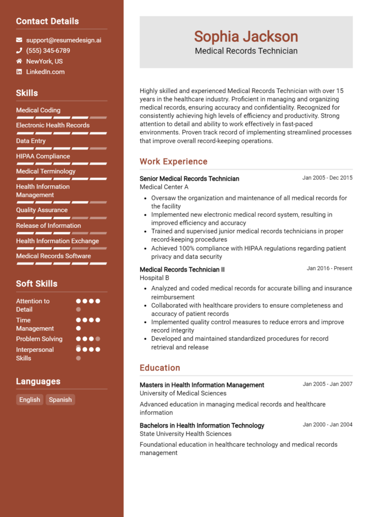 Medical Records Technician Resume Example