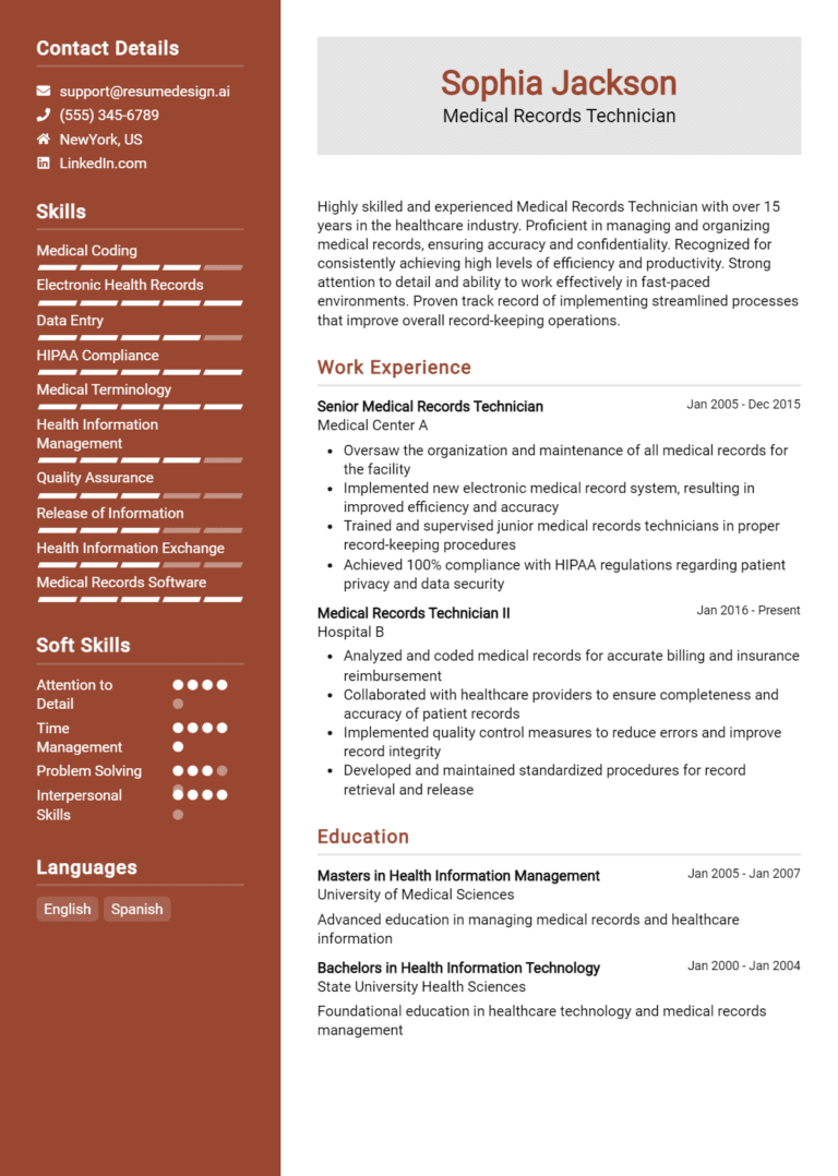 21 Medical Records Technician Resume Examples And Templates for 2025