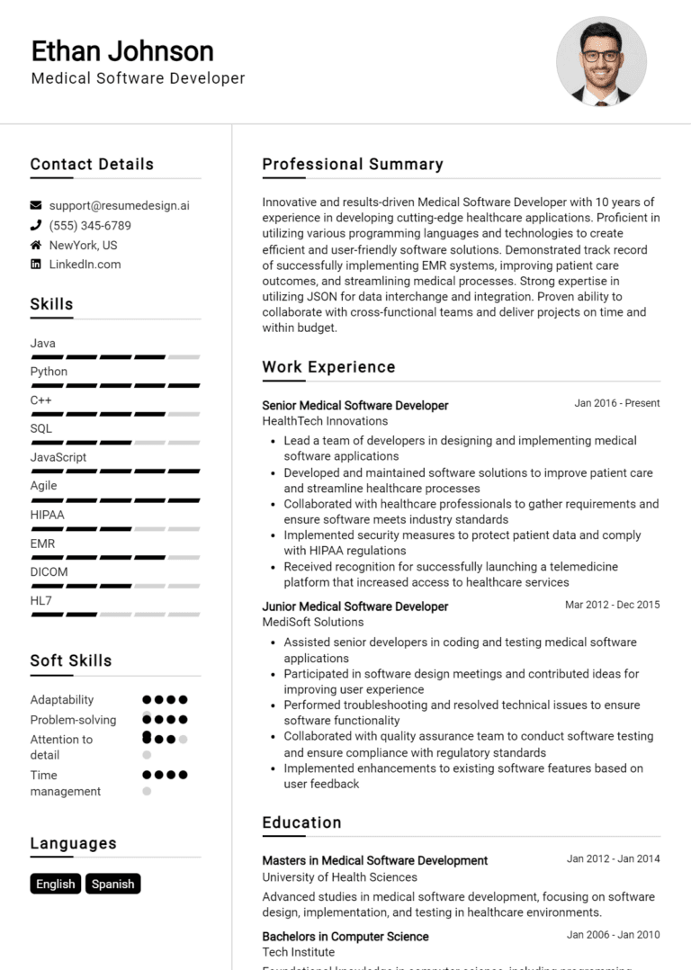 12 Medical Software Developer Resume Examples And Templates for 2025