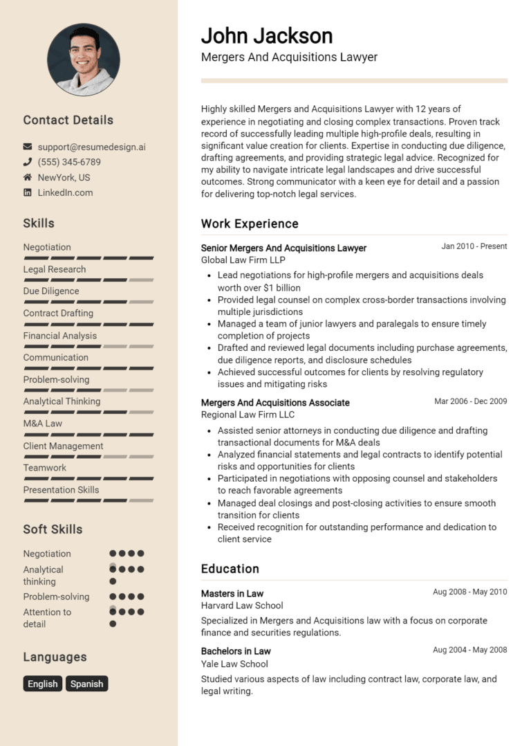 31 Mergers and Acquisitions Lawyer Resume Examples And Templates for 2025 (Downloadable)