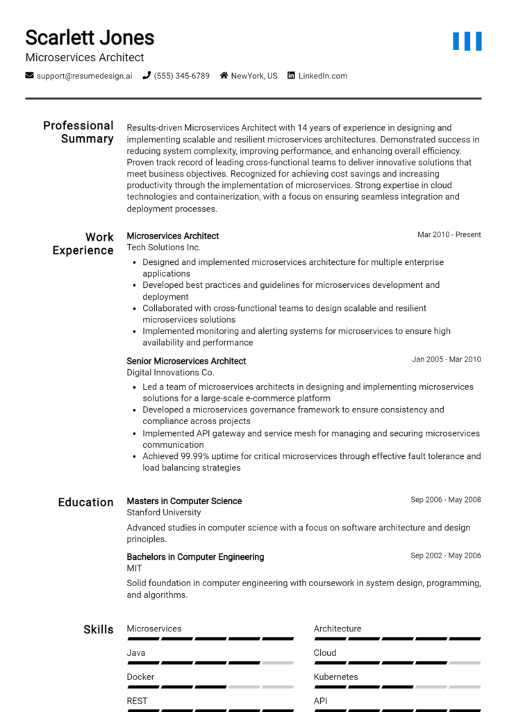 Microservices Architect Resume Example