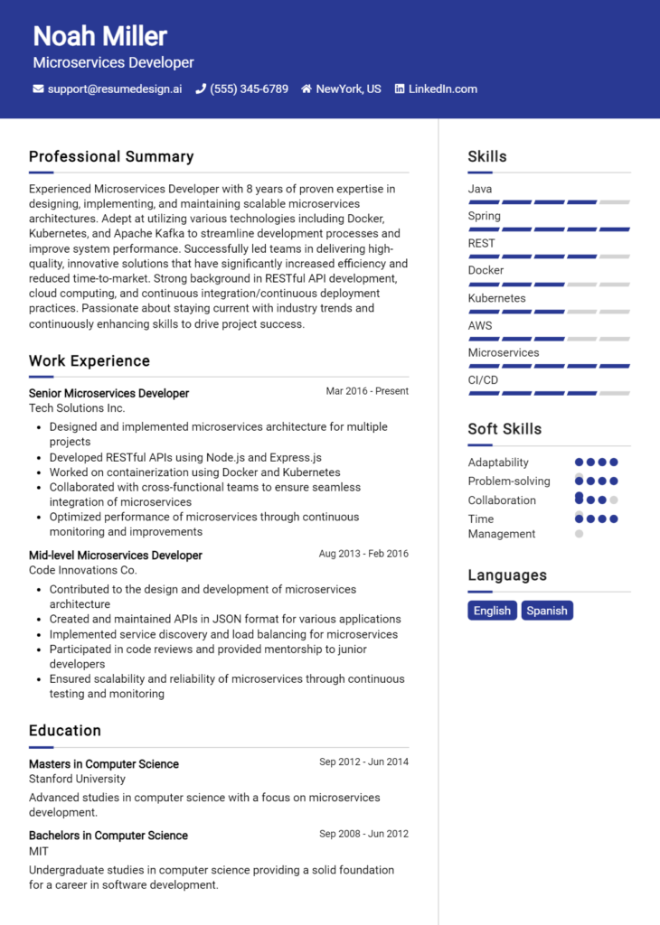 Microservices Developer Resume Example