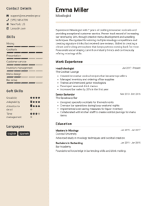 10 Mixologist Resume Examples And - Mixologist Resume Example 214x300 
