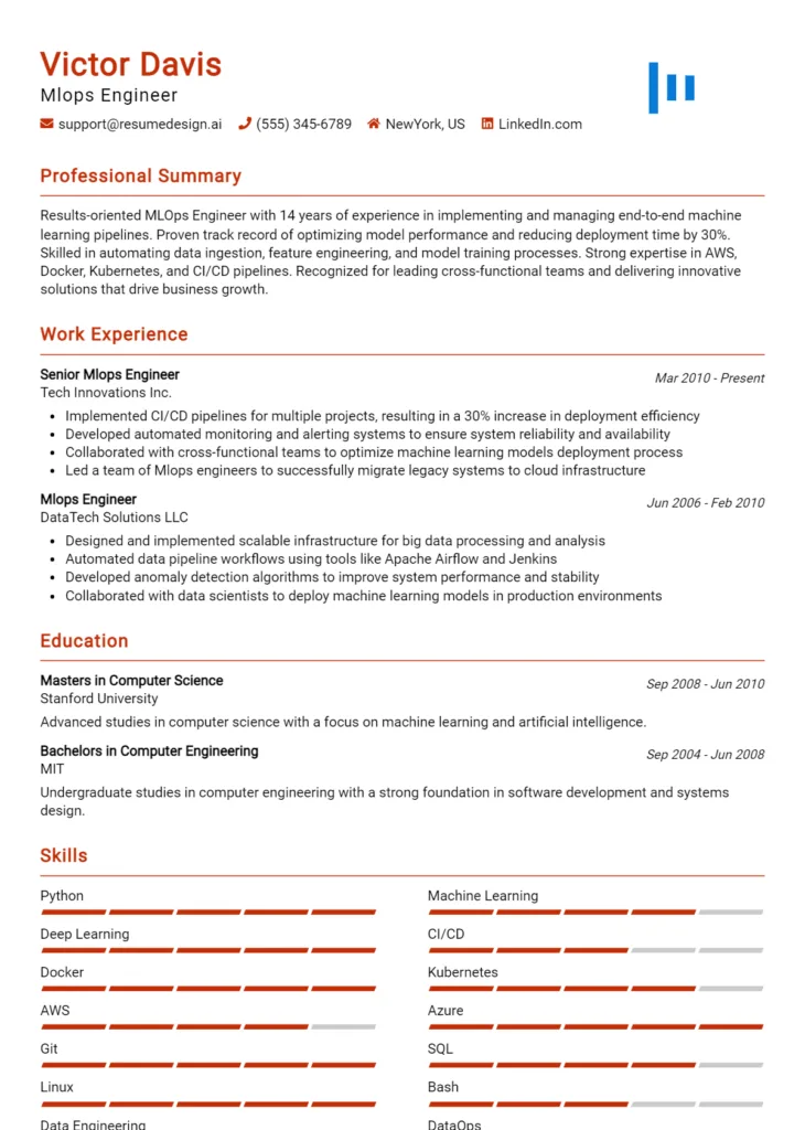 Mlops Engineer Resume Example