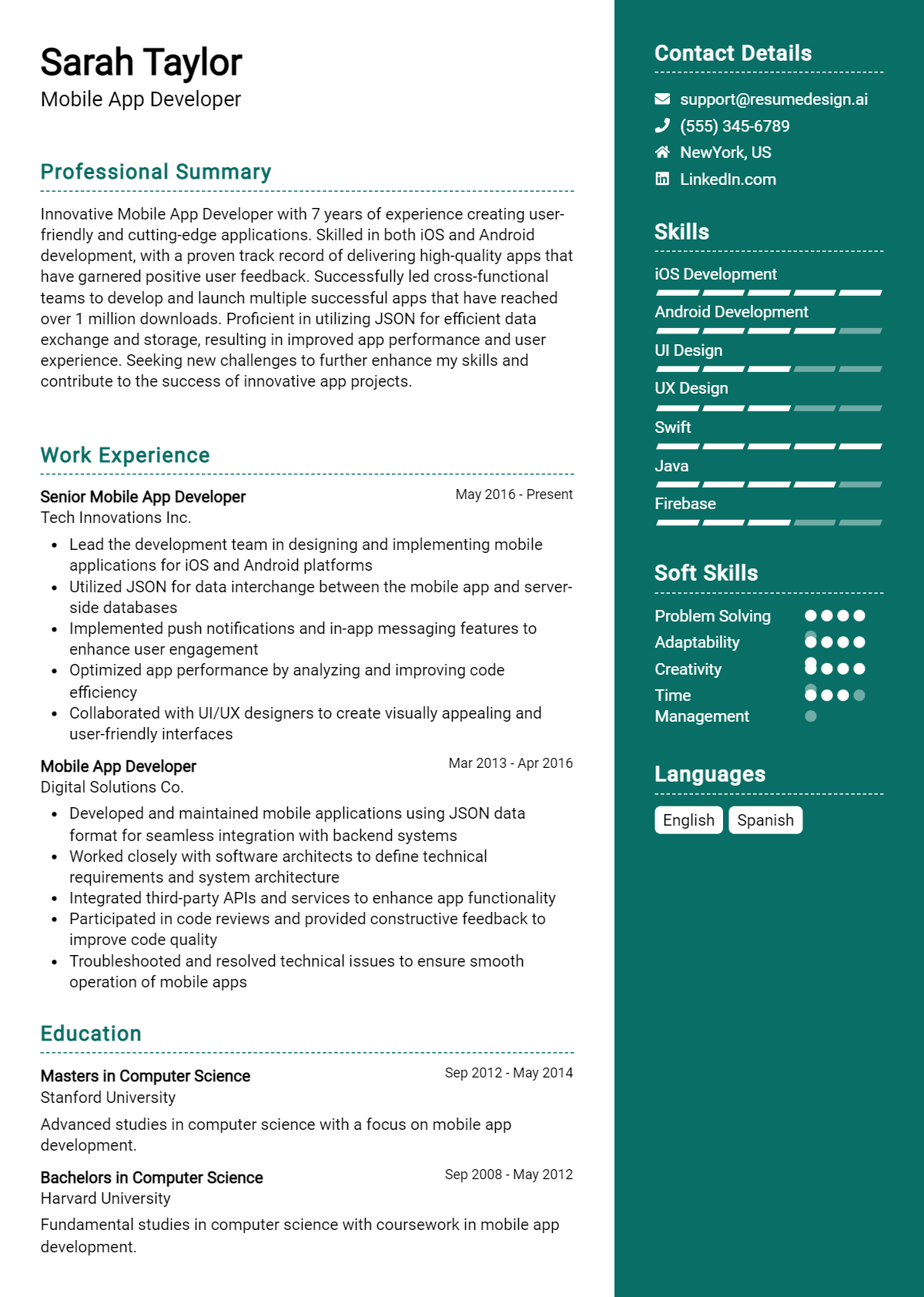 Mobile App Developer Resume Example