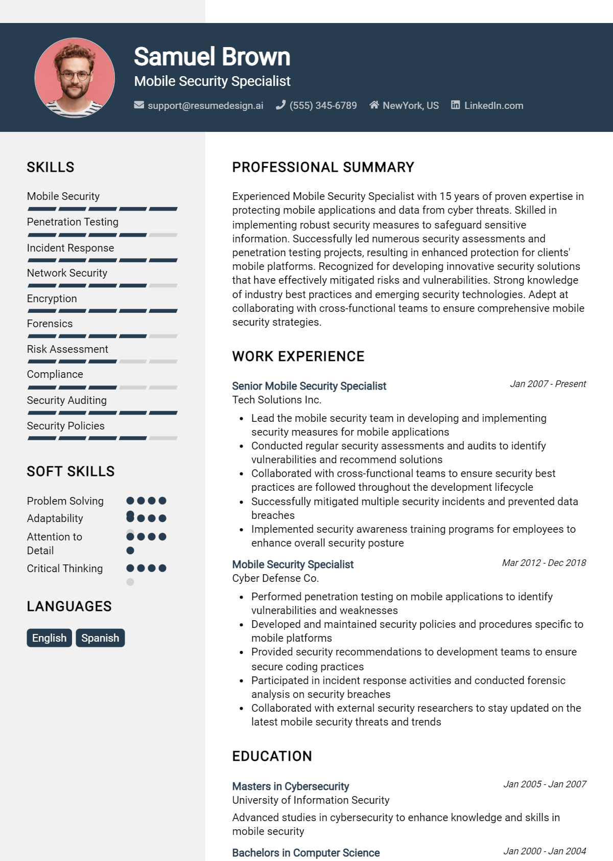 Mobile Security Specialist Resume Example