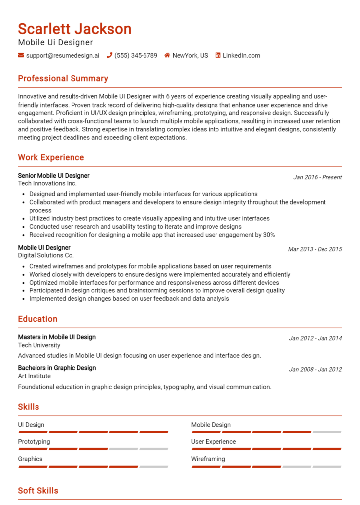 Mobile Ui Designer Resume Example