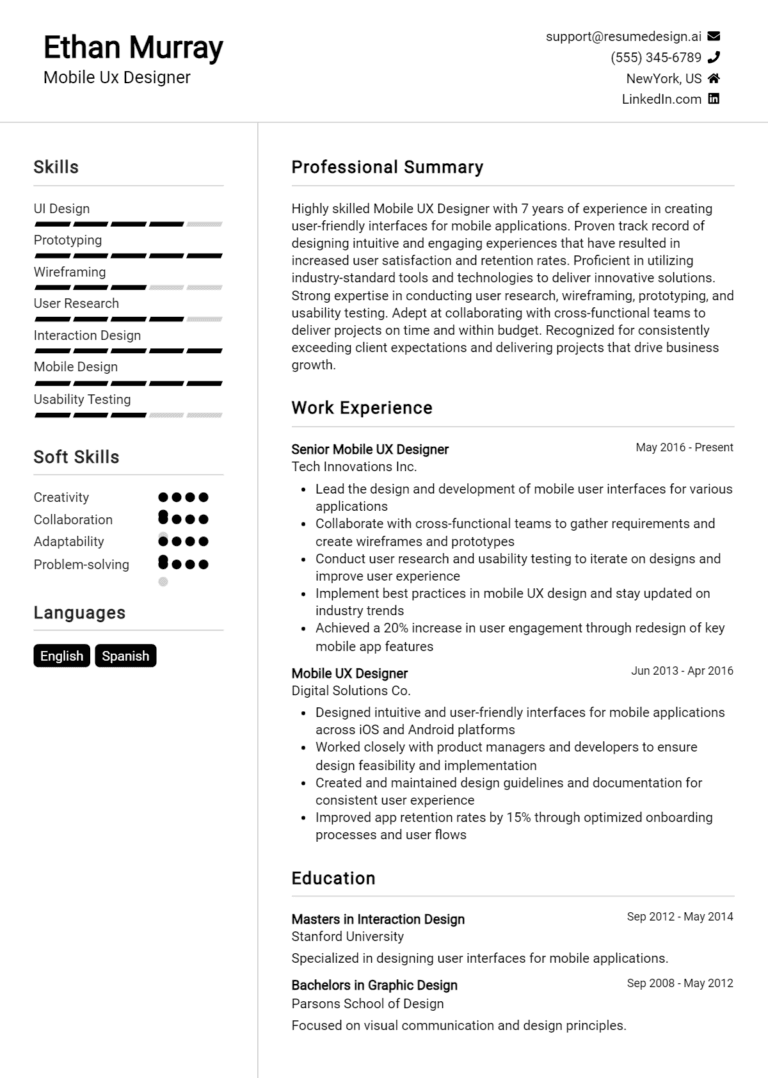 10 Mobile UX Designer Resume Examples And Templates for 2025