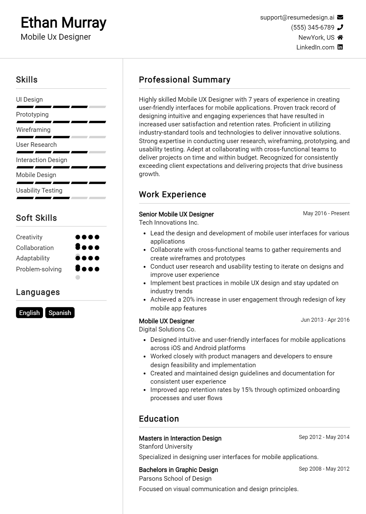 Mobile Ux Designer Resume Example