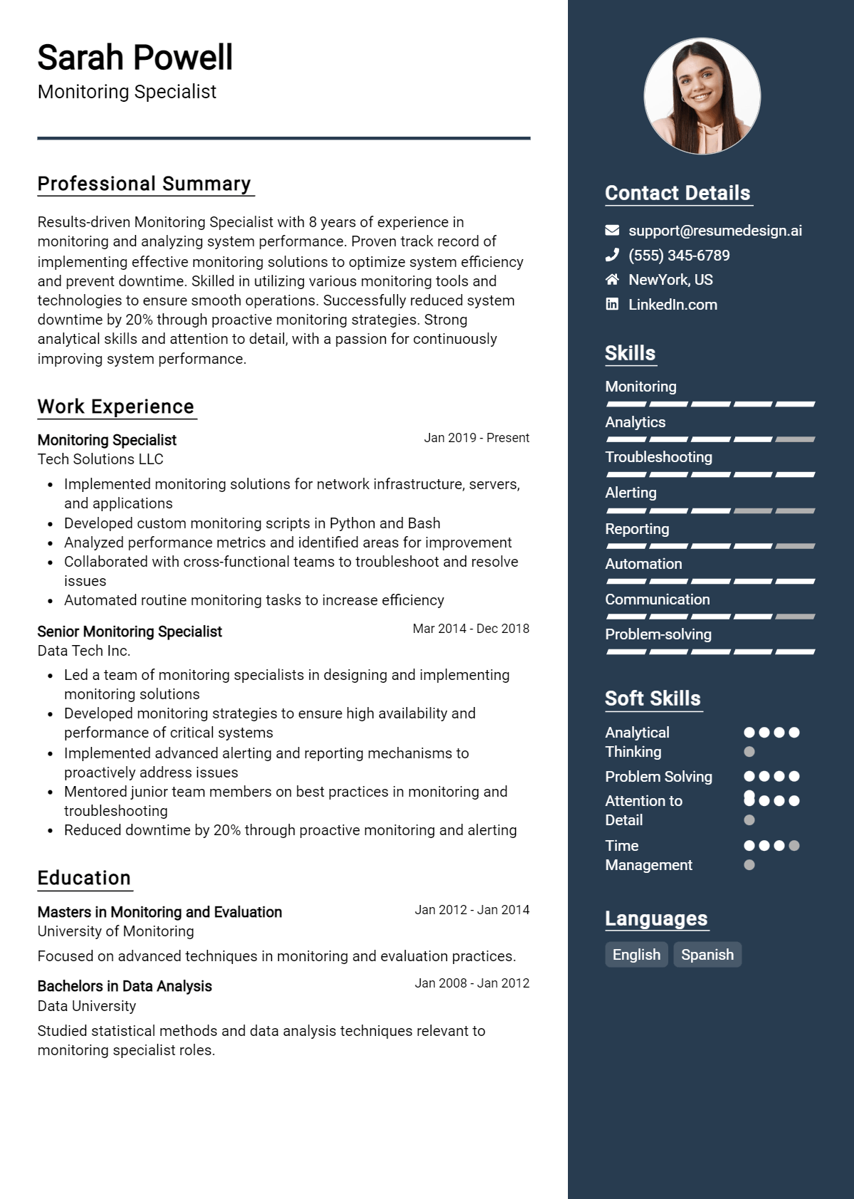 Monitoring Specialist Resume Example