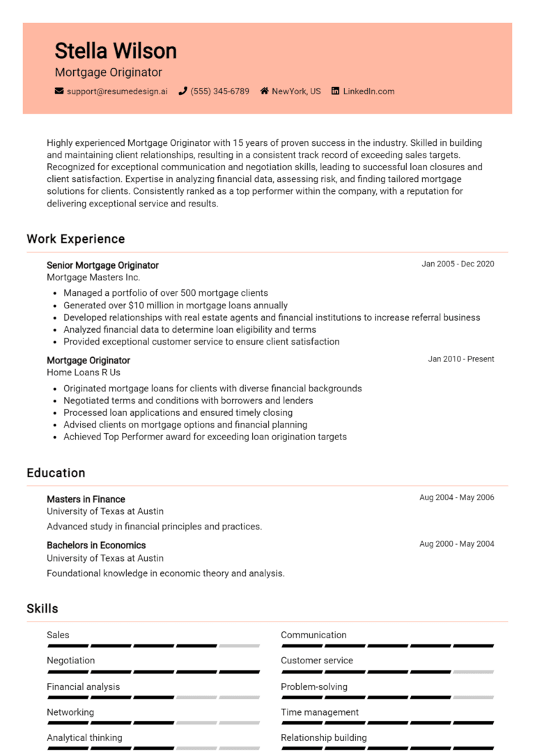 18 Mortgage Originator Resume Examples And Templates for 2025
