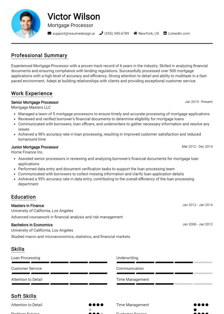 Mortgage Processor Resume Example