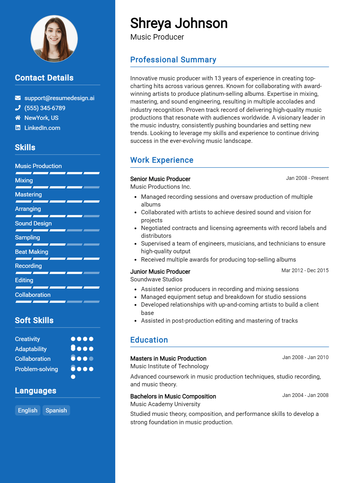 Music Producer Resume Example