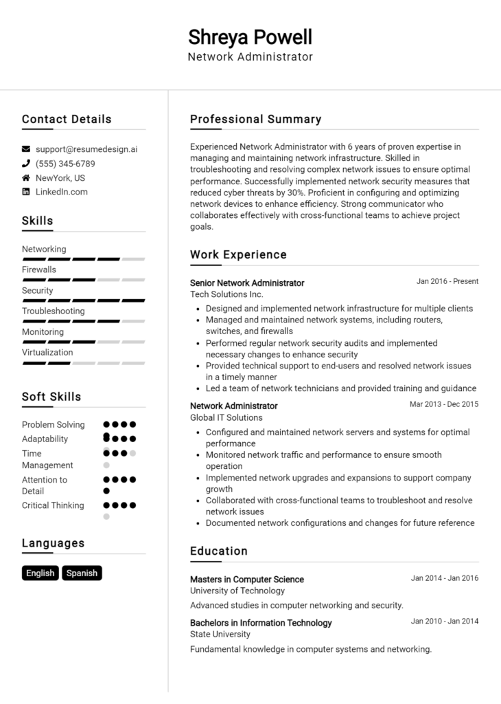 Network Administrator Resume Example