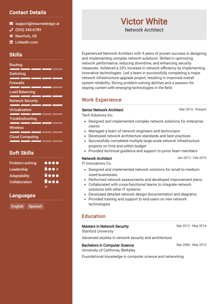 Network Architect Resume Example