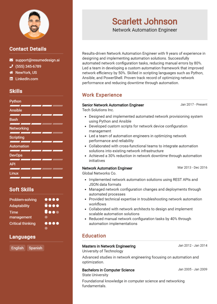 Network Automation Engineer Resume Example