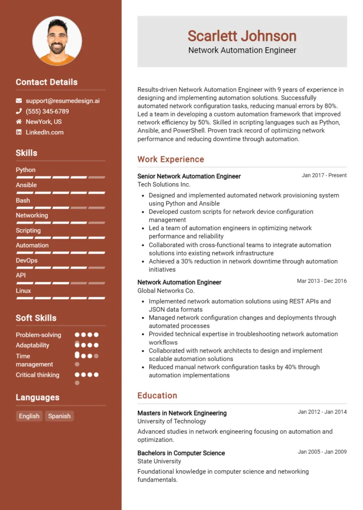 Network Automation Engineer Resume Example