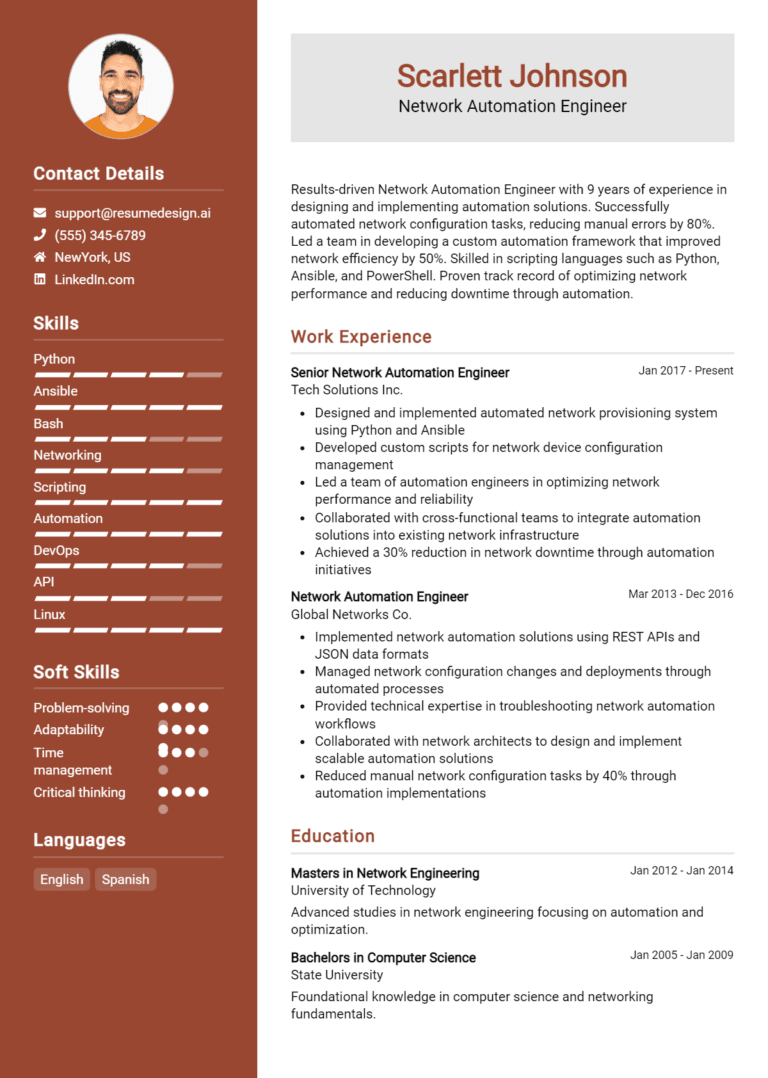 24 Network Automation Engineer Resume Examples And Templates for 2025
