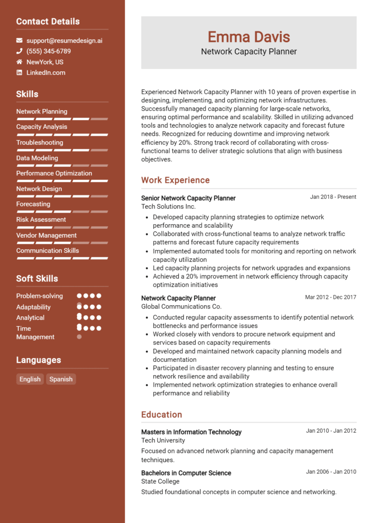 24 Network Capacity Planner Resume Examples And Templates for 2025