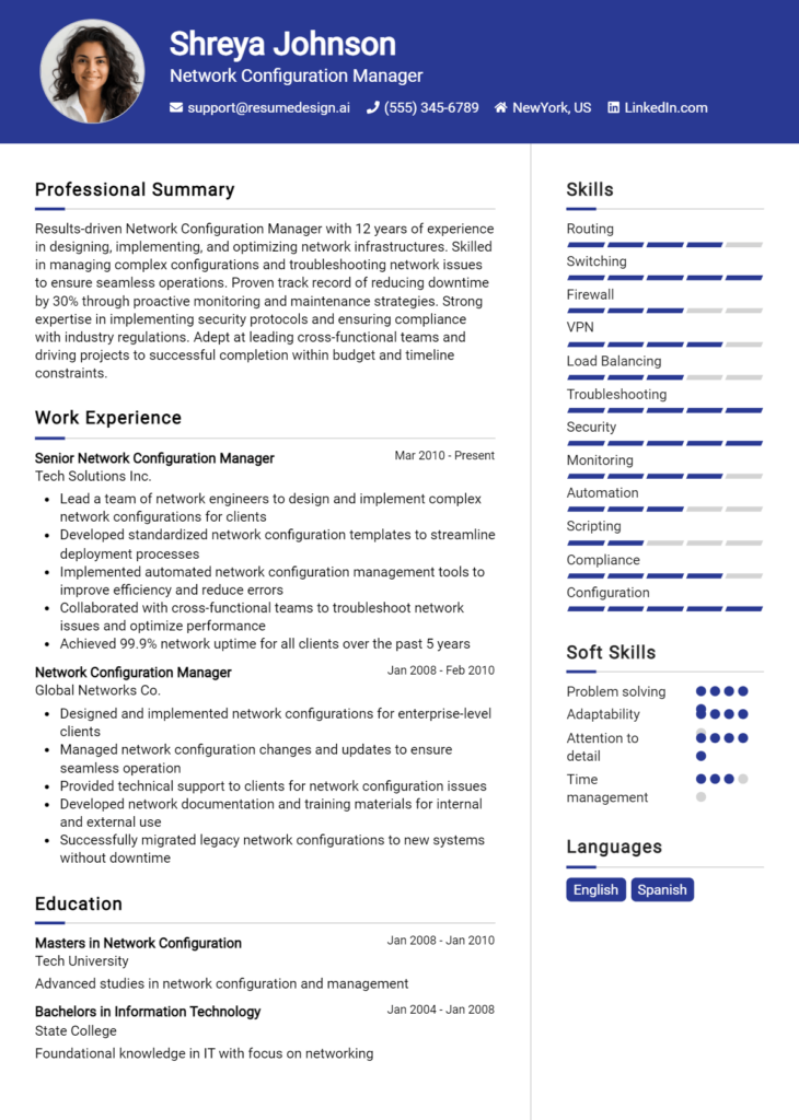 Network Configuration Manager Resume Example