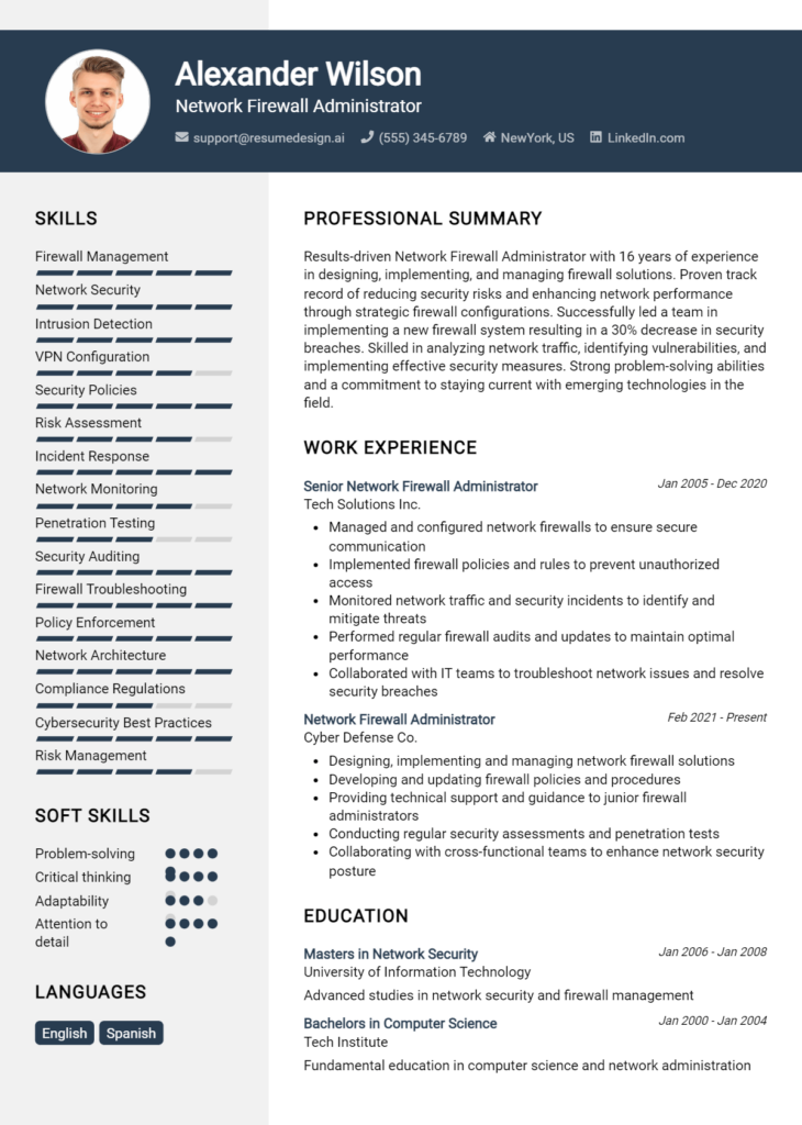 Network Firewall Administrator Resume Example