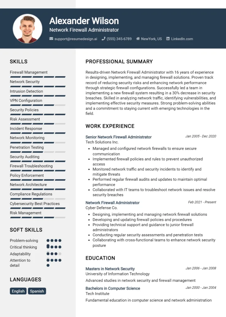 Network Firewall Administrator Resume Example