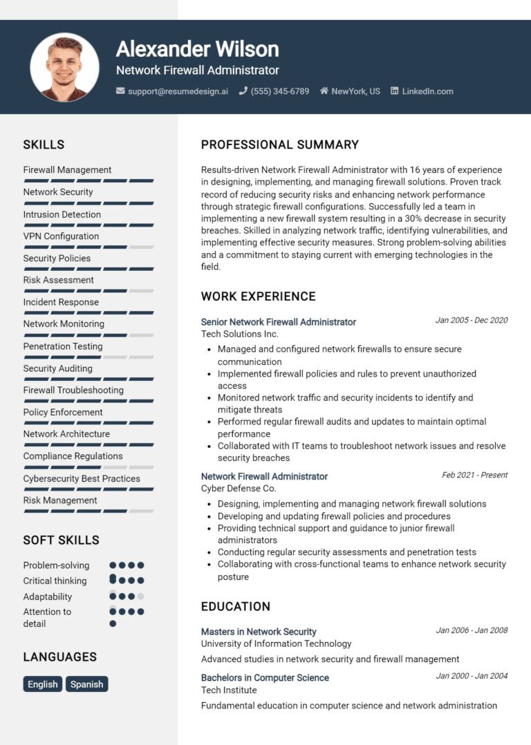 24 Network Firewall Administrator Resume Examples And Templates for 2025