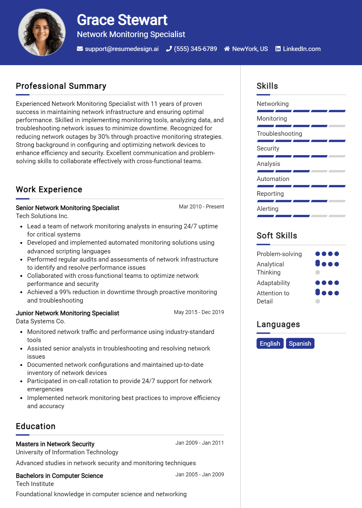 Network Monitoring Specialist Resume Example