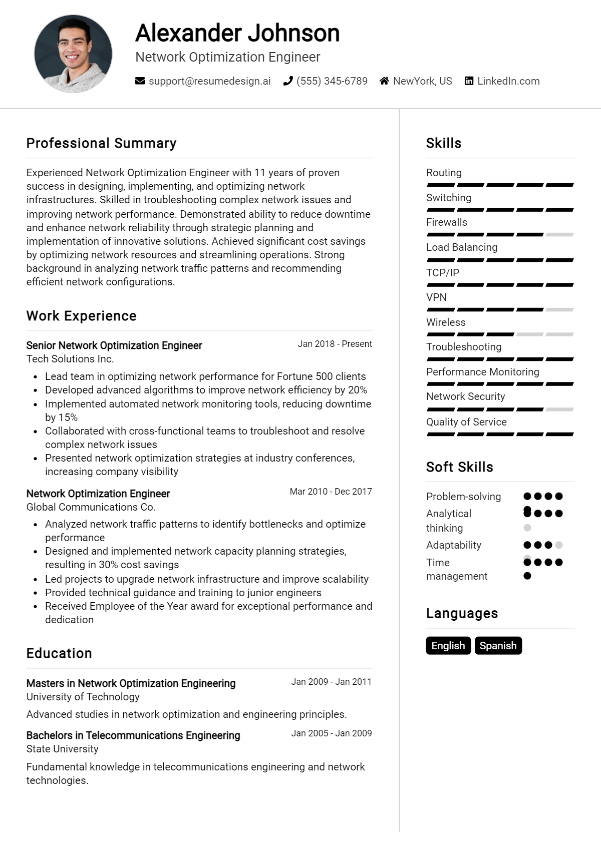 Network Optimization Engineer Resume Example