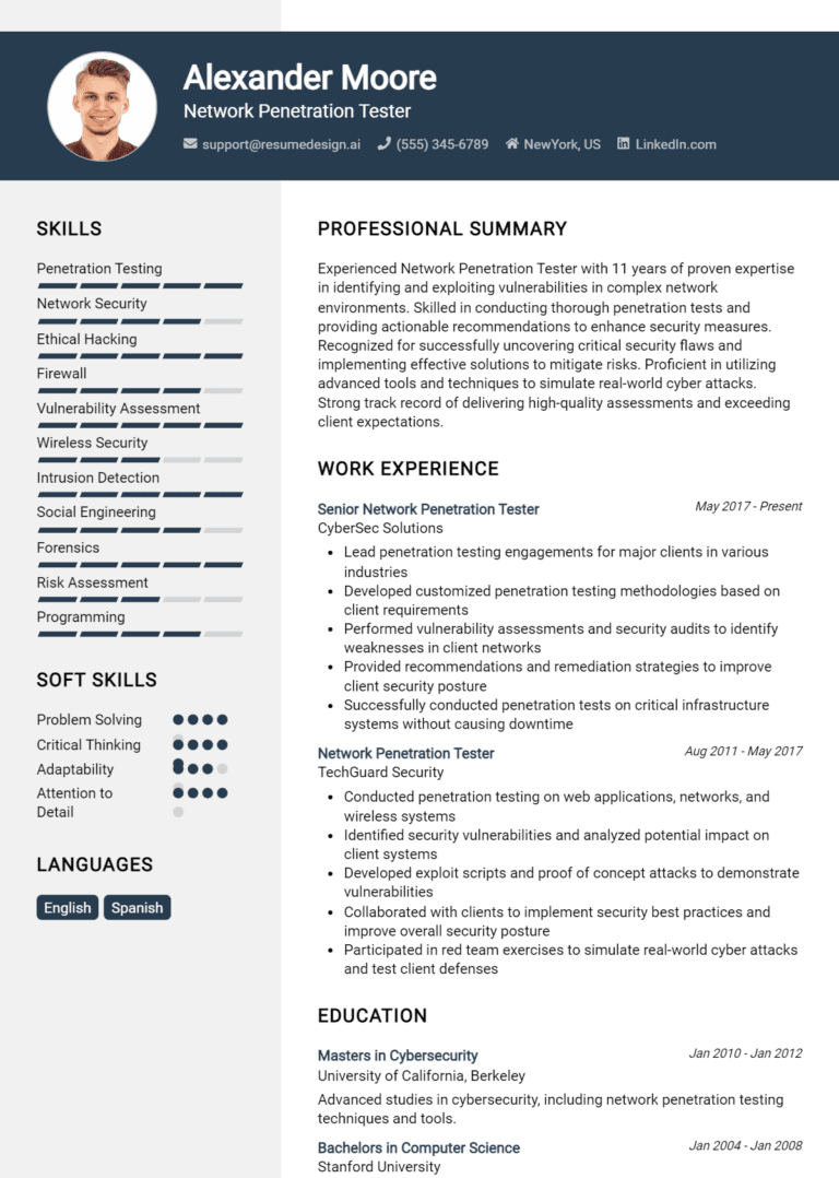 24 Network Penetration Tester Resume Examples And Templates for 2025