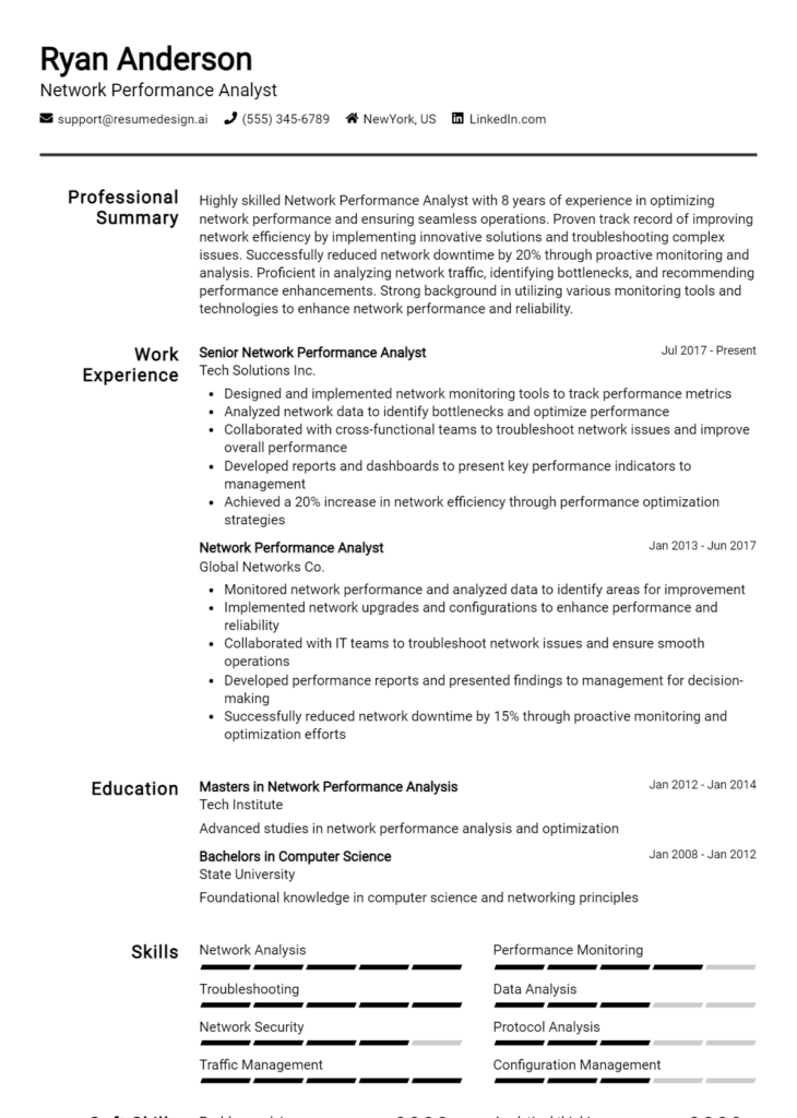 Network Performance Analyst Resume Example