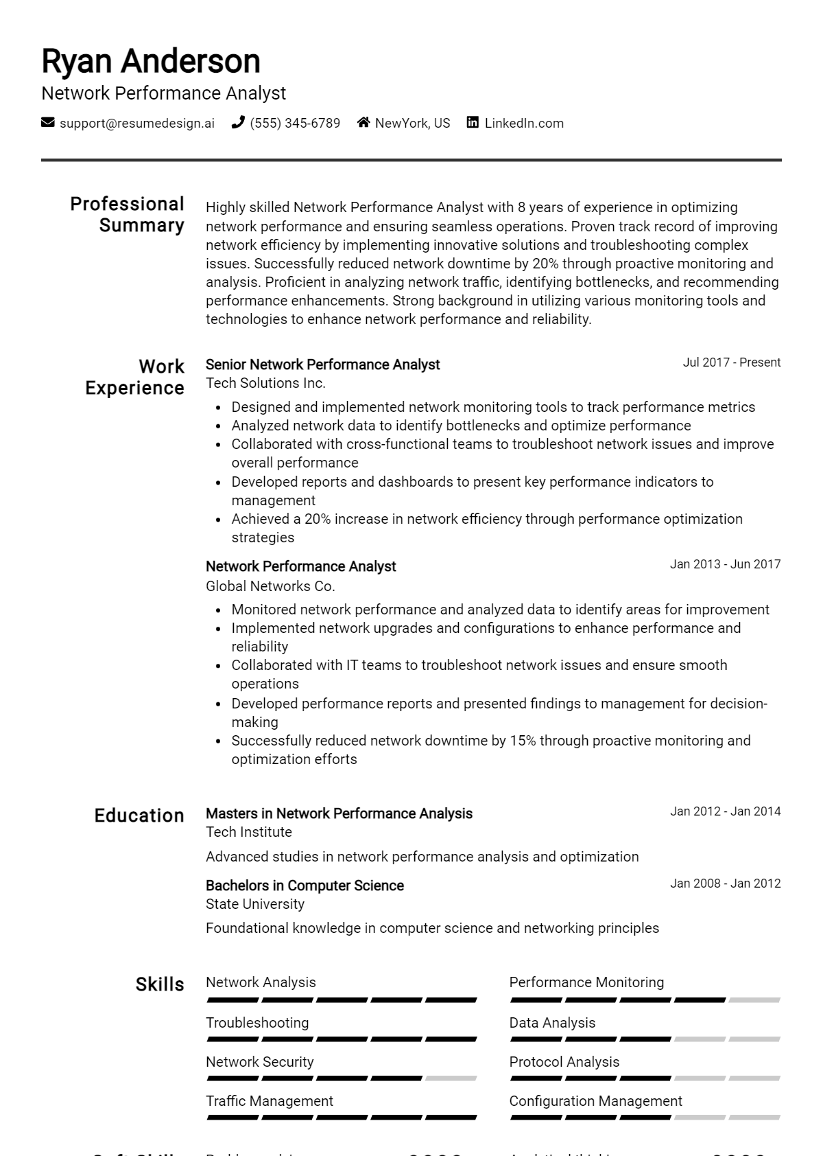 Network Performance Analyst Resume Example