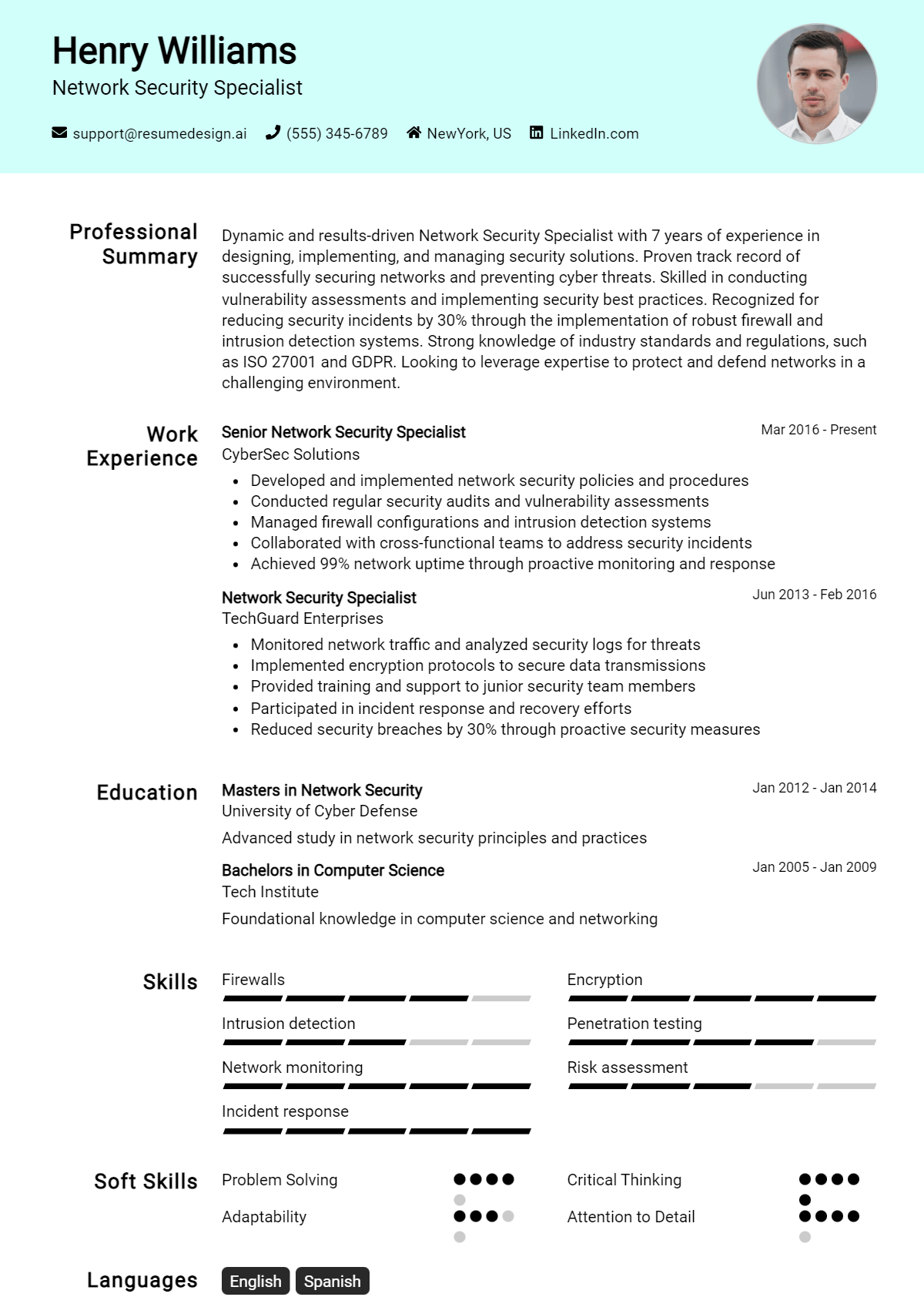 Network Security Specialist Resume Example