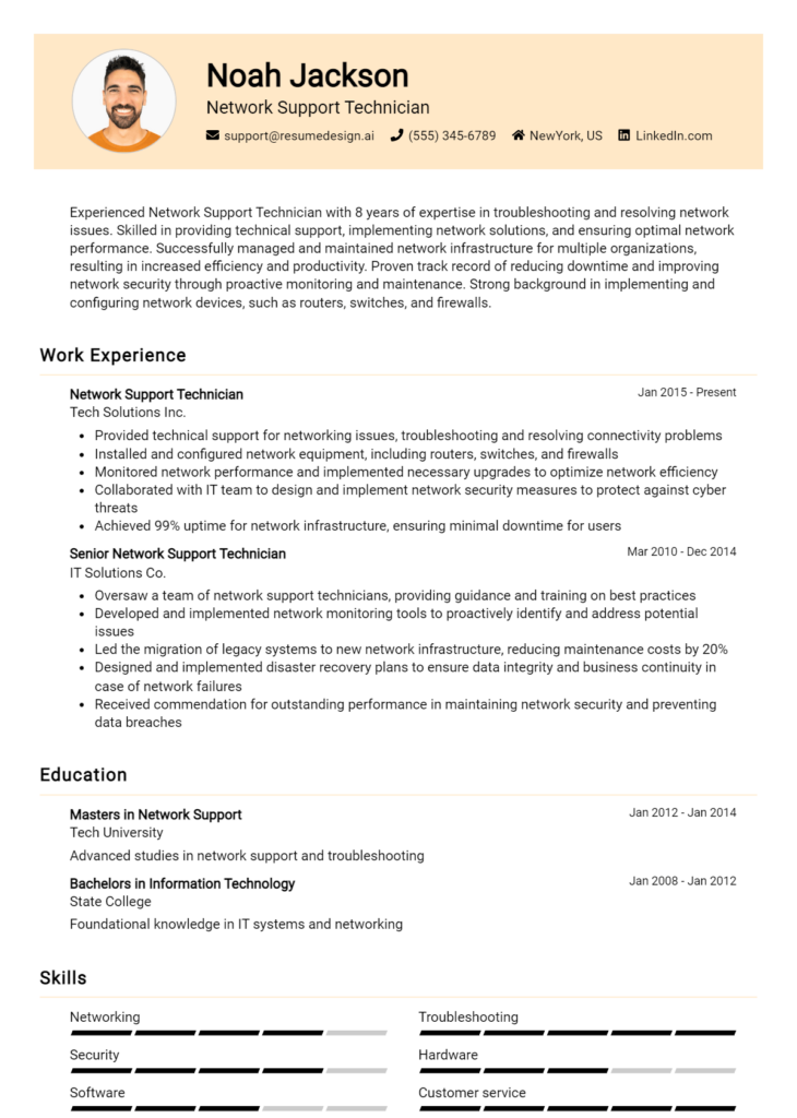 Network Support Technician Resume Example