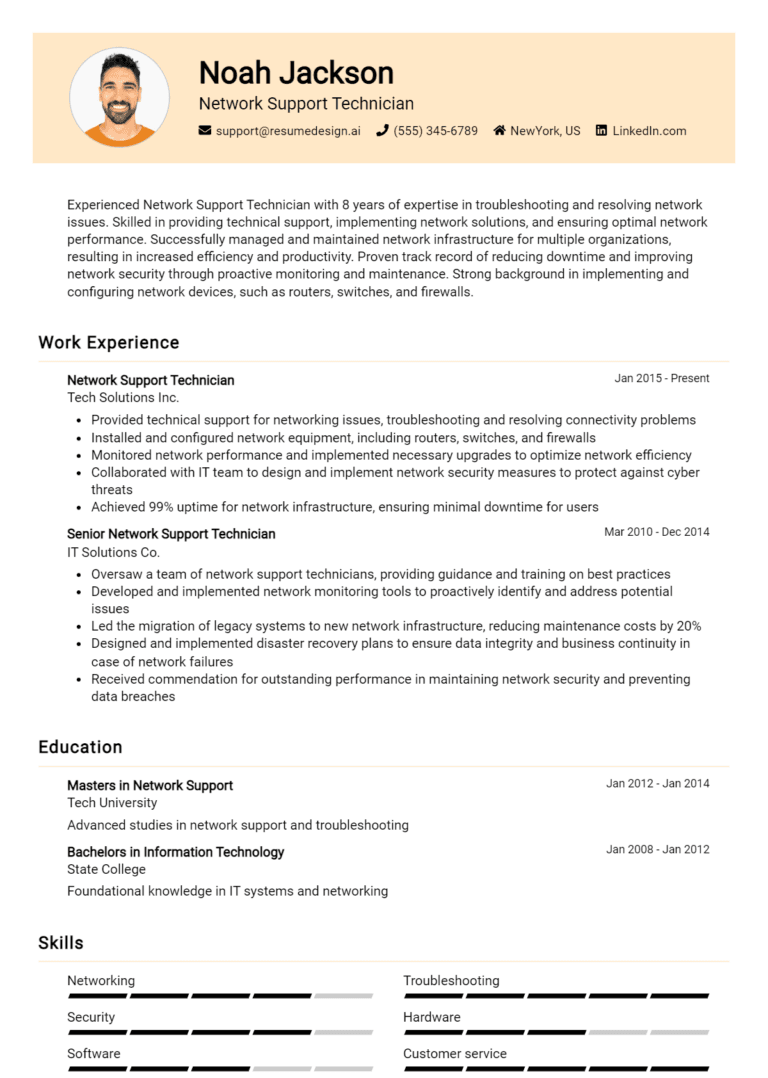 24 Network Support Technician Resume Examples And Templates for 2025
