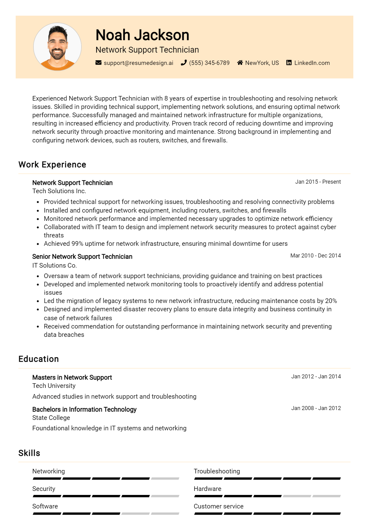 Network Support Technician Resume Example