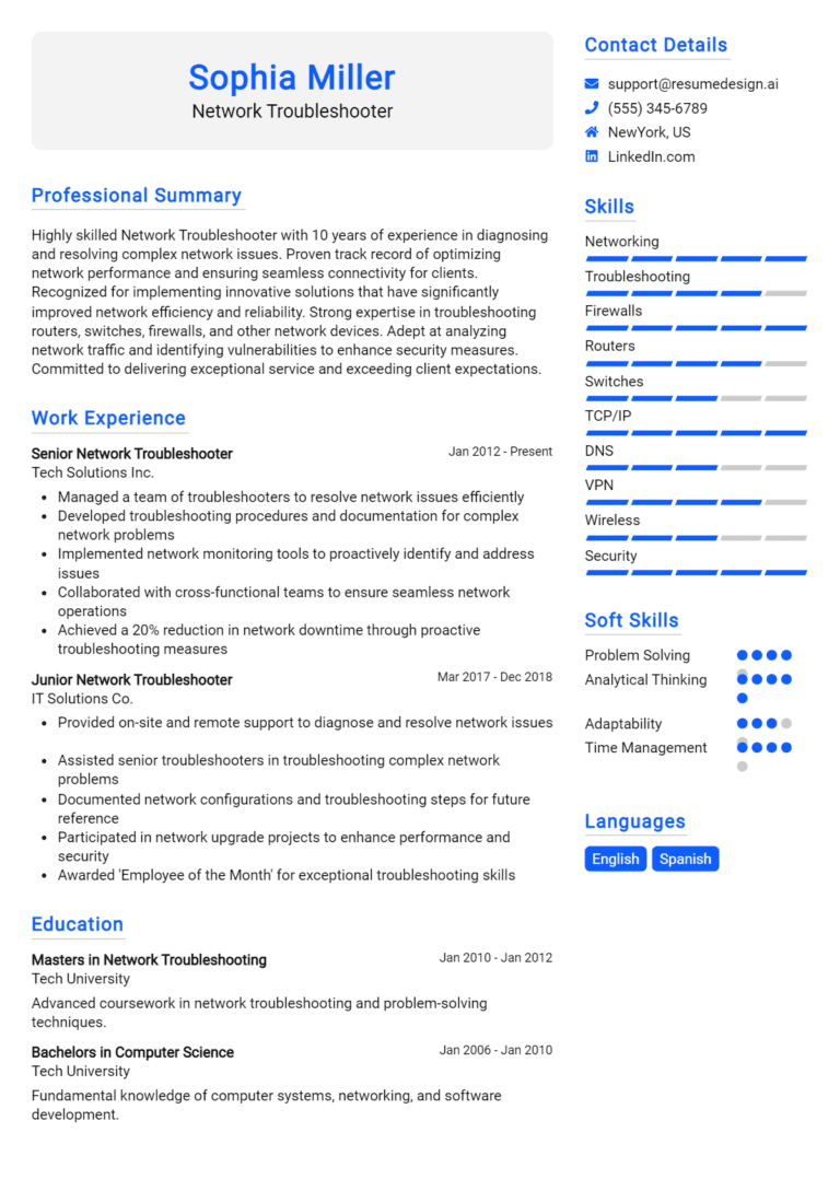 24 Network Troubleshooter Resume Examples And Templates for 2025: Top Tips