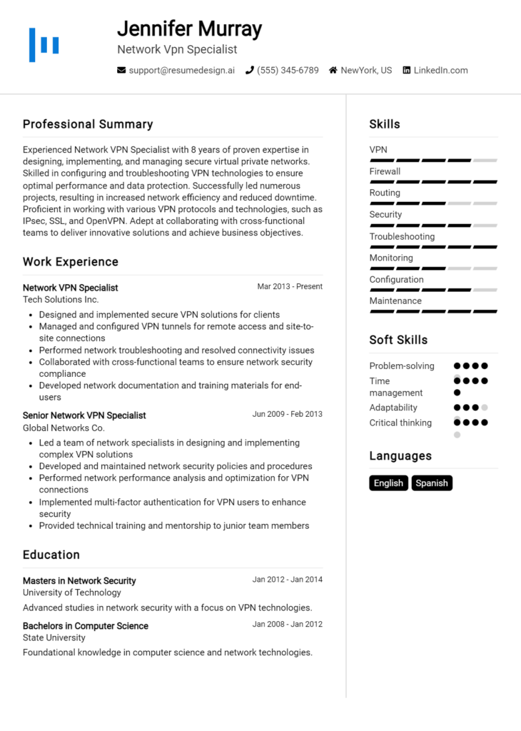 Network Vpn Specialist Resume Example