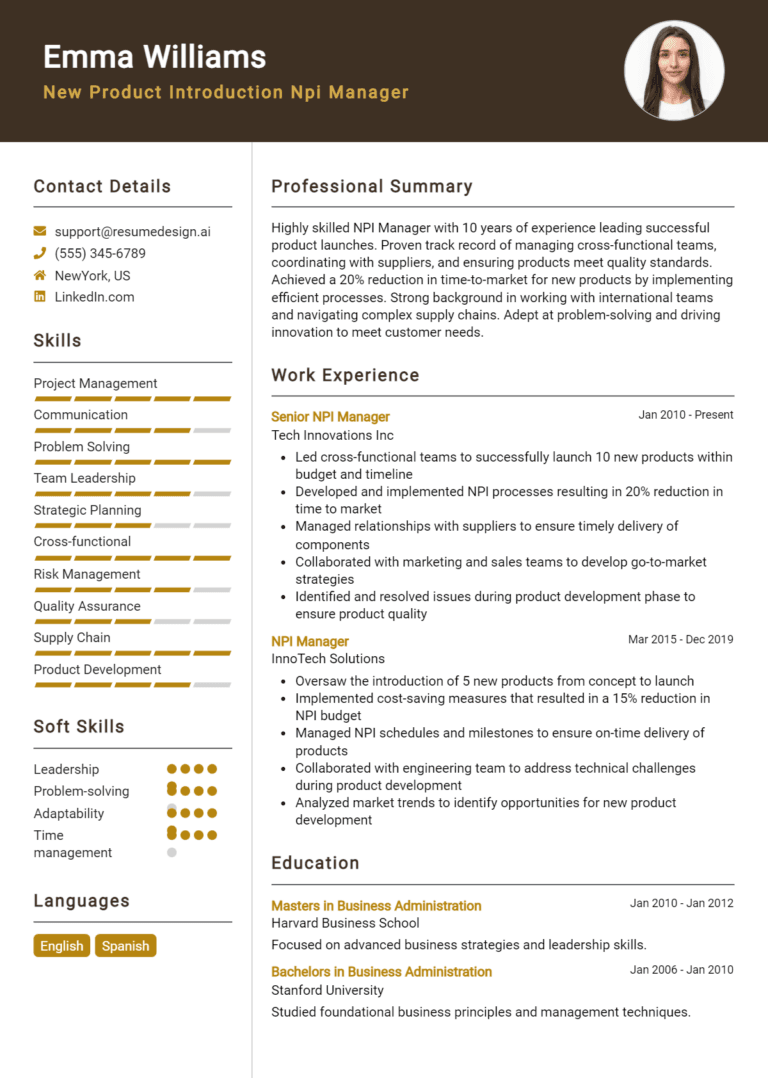 15 New Product Introduction (NPI) Manager Resume Examples And Templates for 2025