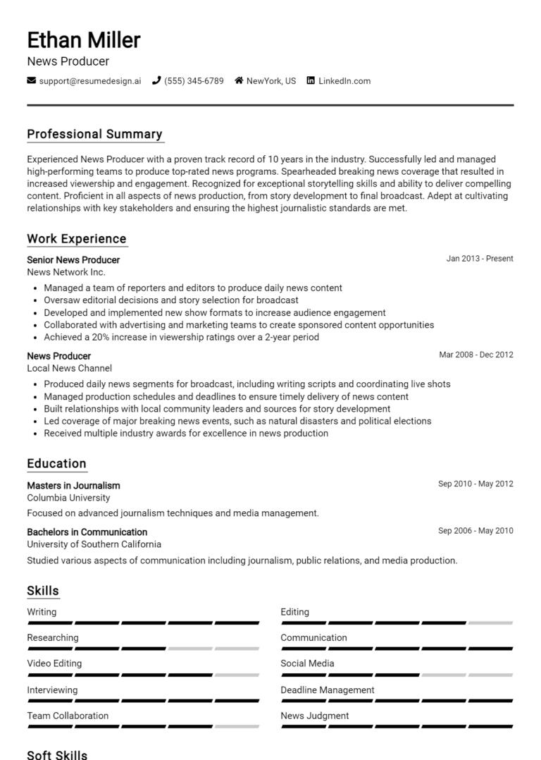 17 News Producer Resume Examples And Templates for 2025: Top Tips