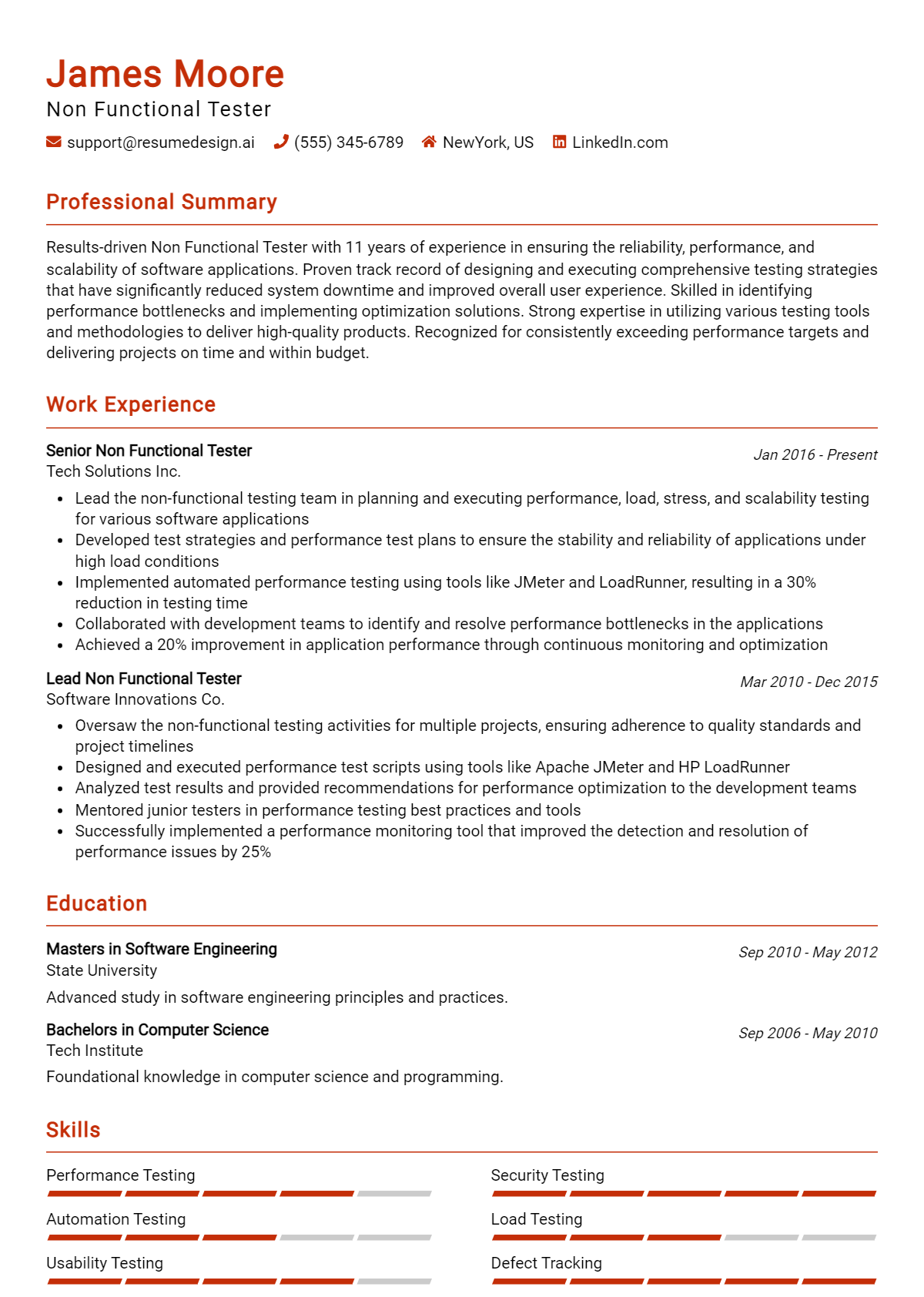 Non Functional Tester Resume Example