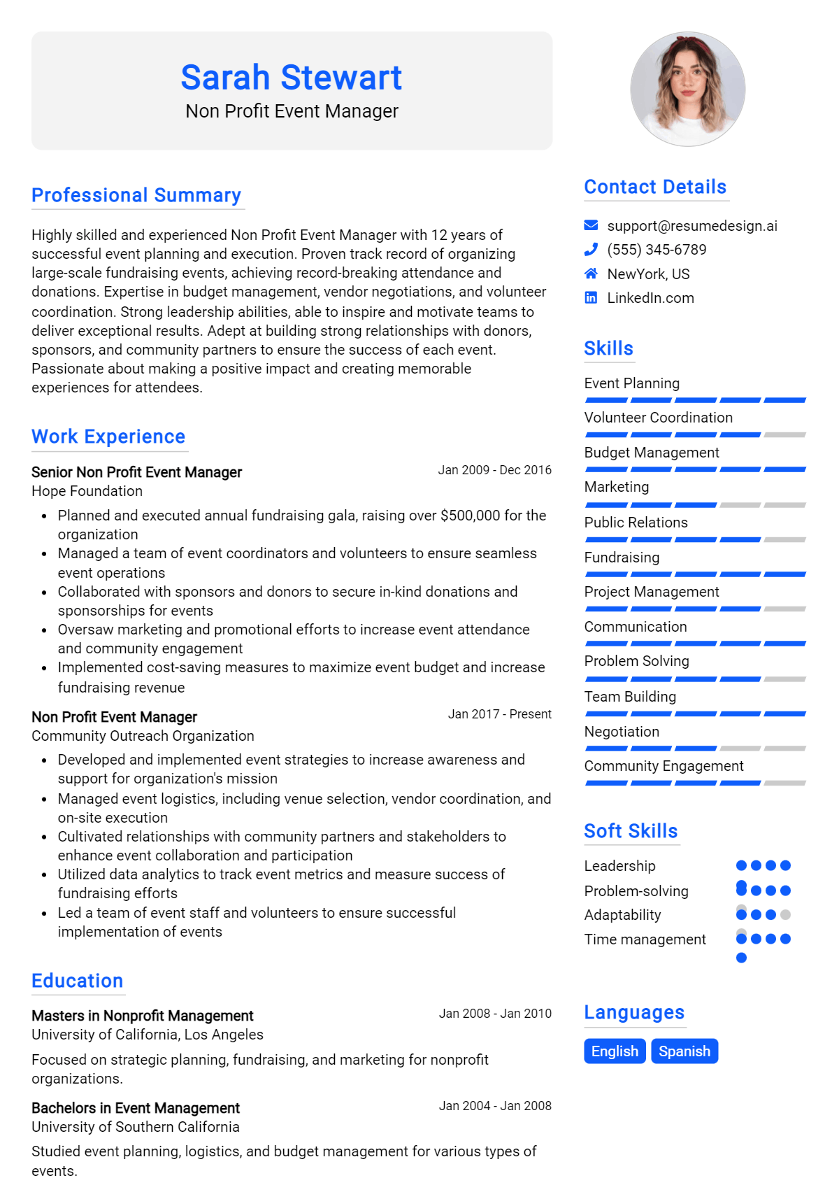 Non Profit Event Manager Resume Example