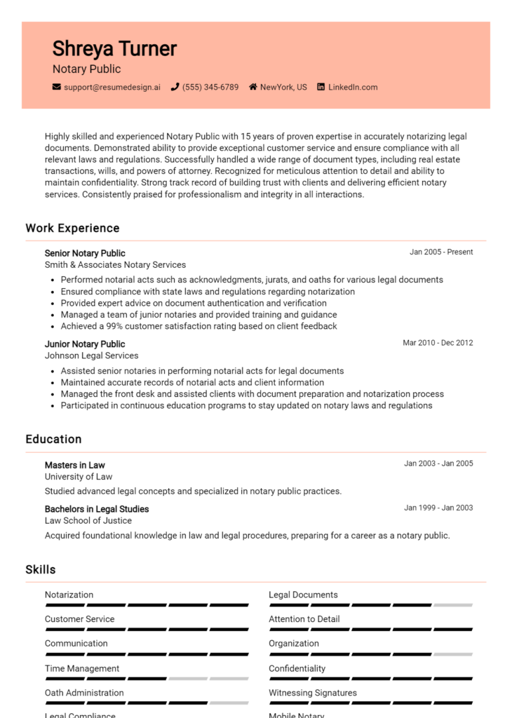 Notary Public Resume Example