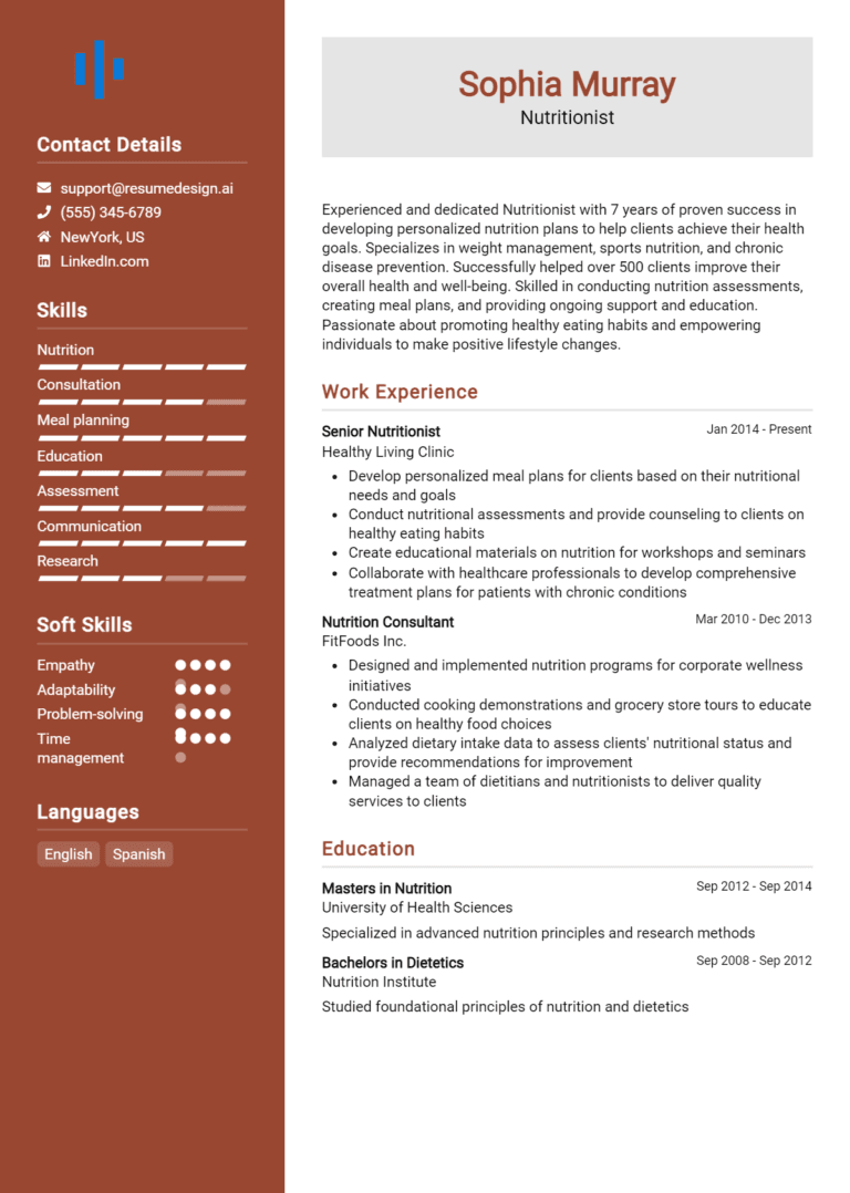 12 Nutritionist Resume Examples And Templates for 2025
