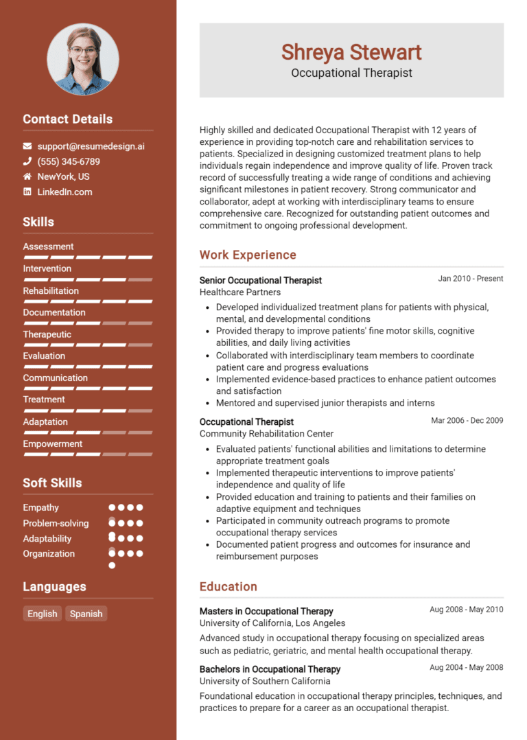16 Occupational Therapist Resume Examples And Templates for 2025