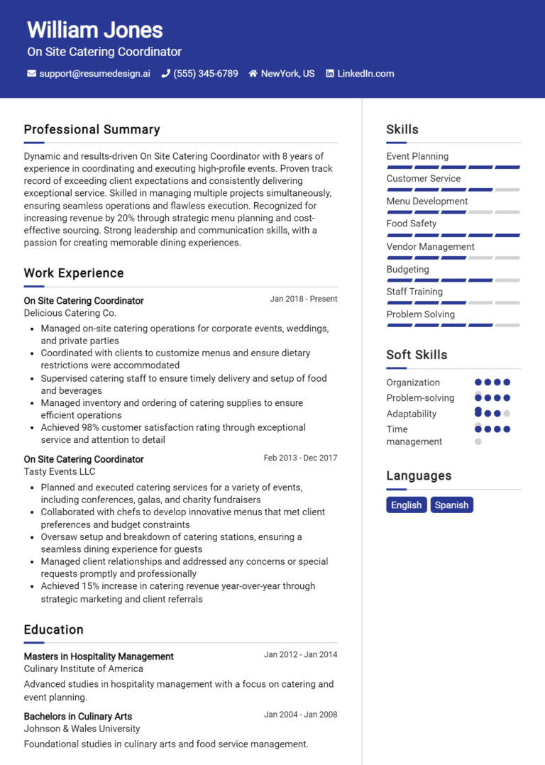 7 Catering Sales Coordinator Resume Examples And Templates for 2025 ...