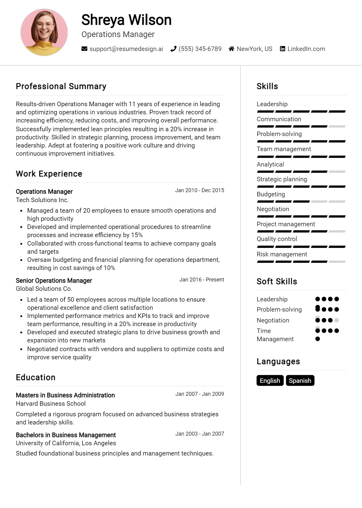 Operations Manager Resume Example