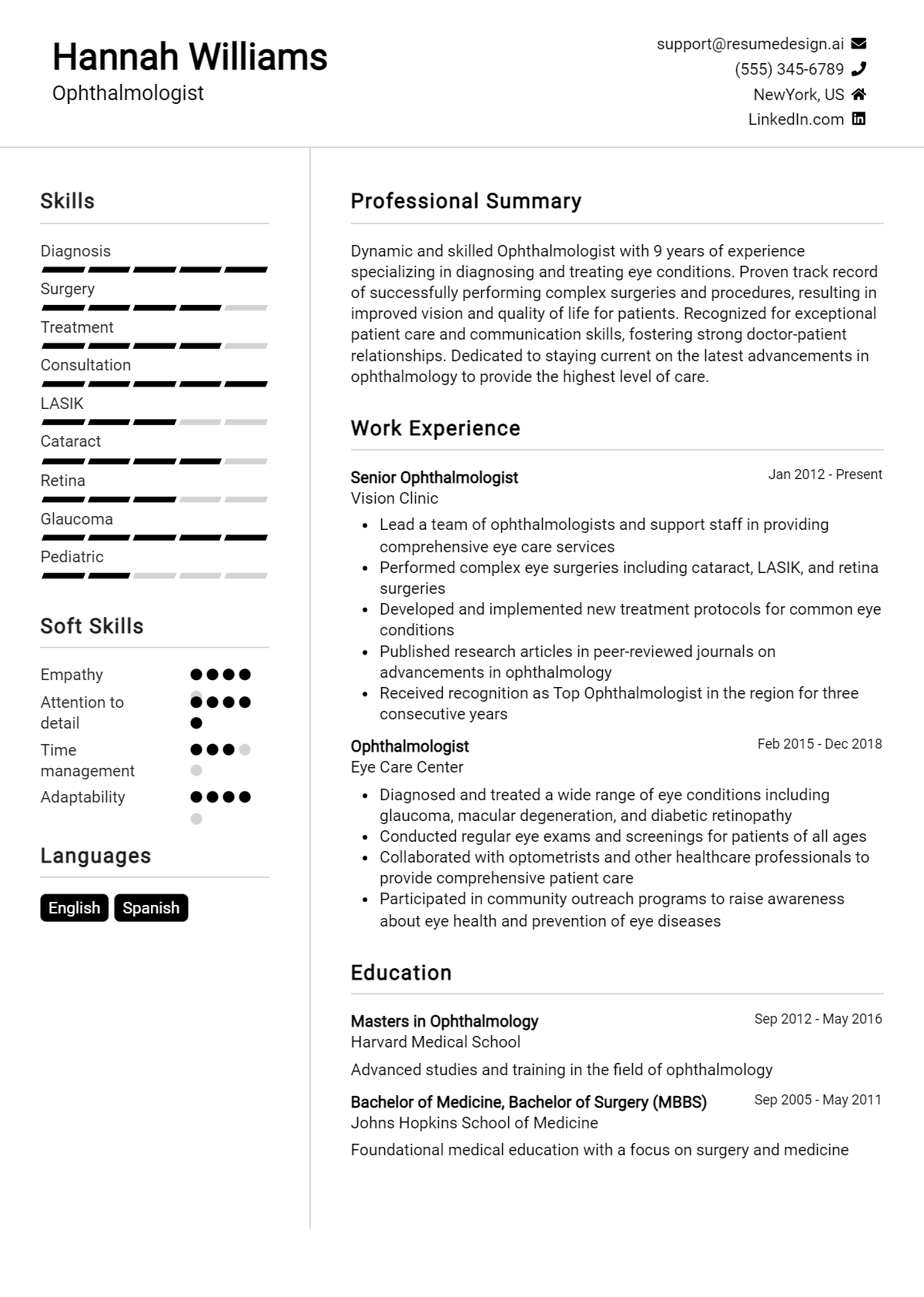 Ophthalmologist Resume Example