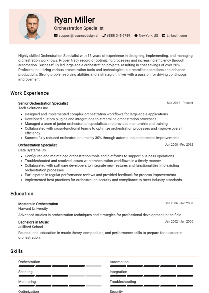 Orchestration Specialist Resume Example