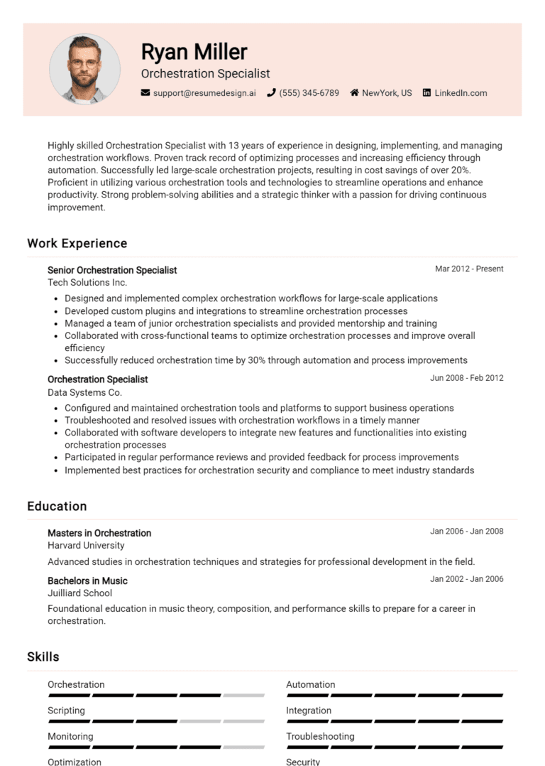 22 Orchestration Specialist Resume Examples And Templates for 2025: Expert Tips